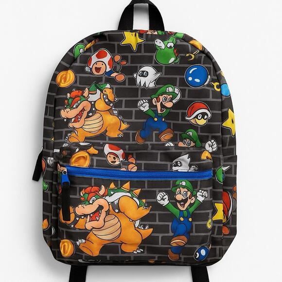 Super Mario Bros Backpack Kids Boys Girls Nintendo Luigi Bowser Toad Yoshi 17” - Picture 1 of 7